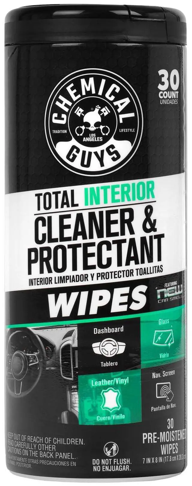 Main image of Chemical Guys Total Interior New Car Smell Cleaner & Protectant Wipes All-in-One Interior Cleaning Wipes for Dashboards, Vinyl, Leather, Fabric & Glass Cleans & Protects, New Car Scent, 30 Ct