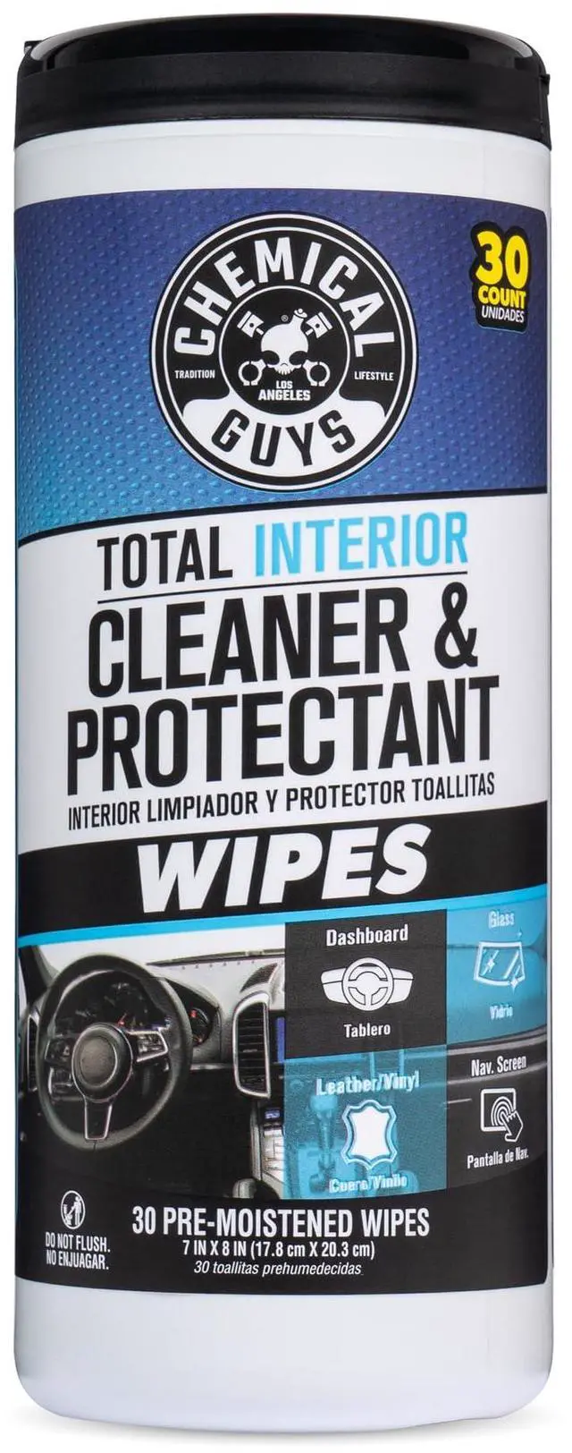 Main image of Chemical Guys Total Interior Cleaner & Protectant Canister Wipes, Great for Cars, Trucks, SUVs, RVs, & More (30 Ct) - PMWCSPI22030