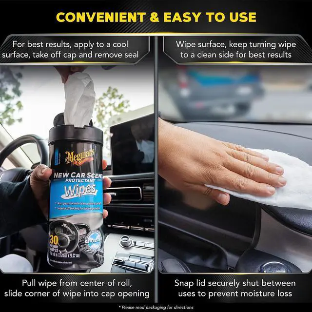 Alt view image 4 of 7 - Meguiars New Car Scent Protectant Wipes, Car Wipes For Drivers & DetailersCar Cleaning Wipes That Clean, Protect And Freshen; Car Interior Wipes For Cars, Trucks & Suvs - 30 Count
