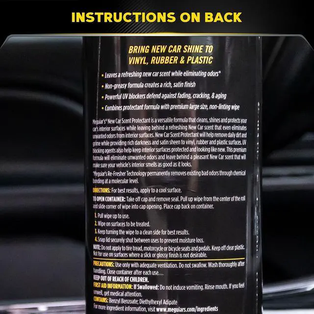 Alt view image 7 of 7 - Meguiars New Car Scent Protectant Wipes, Car Wipes For Drivers & DetailersCar Cleaning Wipes That Clean, Protect And Freshen; Car Interior Wipes For Cars, Trucks & Suvs - 30 Count