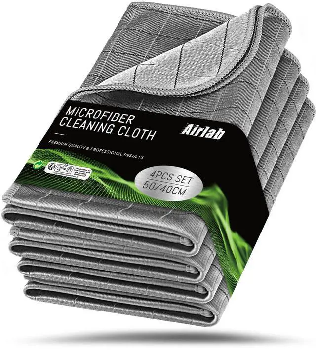 Main image of Airlab Carbon Microfiber Towels for Car Drying Window Glass Cleaner Magic Cleaning Cloth Auto Detailing Car Wipes Lint Free Rags Large Towel Interior Detailer, Pack of 4, 20" x 16", Grey