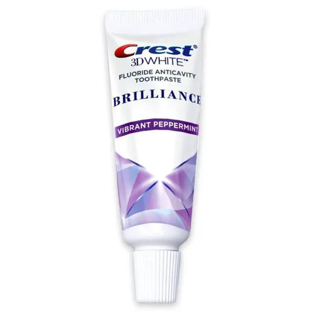 Alt view image 2 of 2 - Crest 3D White Brilliance Toothpaste, Vibrant Peppermint, Travel Size 0.85 oz (24g) - Pack of 4