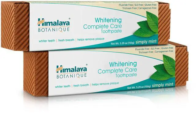 Main image of Himalaya Botanique Whitening Complete Care Toothpaste, Teeth Whitening, Fights Plaque, Fluoride Free Toothpaste, No Artificial Flavors, SLS Free, Cruelty Free, Foaming, Mint Flavor, 5.29 Oz, 2 Pack