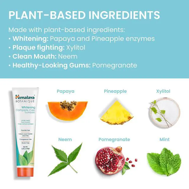 Alt view image 5 of 7 - Himalaya Botanique Whitening Complete Care Toothpaste, Teeth Whitening, Fights Plaque, Fluoride Free Toothpaste, No Artificial Flavors, SLS Free, Cruelty Free, Foaming, Mint Flavor, 5.29 Oz, 2 Pack