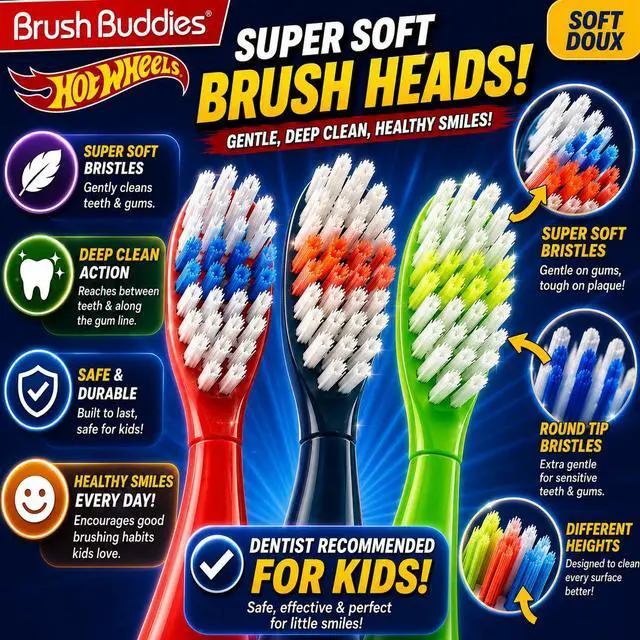 Alt view image 2 of 6 - Brush Buddies Hot Wheels Manual Toothbrushes for Kids 3 Pack | Soft Bristled Children's Toothbrushes with Fun Multi-Colored Designs, Anti-Slip Grip Handles, Perfect for Toddlers, Home Use, or Travel