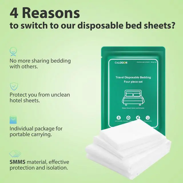 Alt view image 6 of 7 - 4 PCS Disposable Bed Sheet Queen Size, Travel Sheet for Hotel, Disposable Sheet for Travel Bedding Cover Portable Sheet with 1 Quilt Cover, 1 Sheet and 2 Pillowcase for Travel Business Trip Spa Hotel