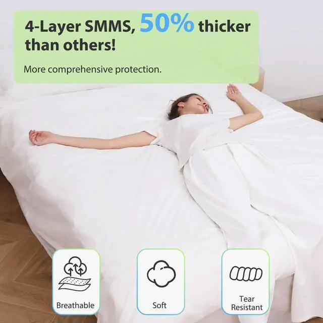 Alt view image 5 of 7 - 4 PCS Disposable Bed Sheet Queen Size, Travel Sheet for Hotel, Disposable Sheet for Travel Bedding Cover Portable Sheet with 1 Quilt Cover, 1 Sheet and 2 Pillowcase for Travel Business Trip Spa Hotel