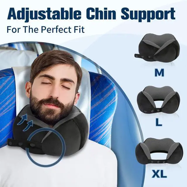 Alt view image 2 of 7 - Cirorld Neck Pillow for Traveling, Travel Pillows for Airplanes,100% Pure Memory Foam Travel Neck Pillow, Adjustable Flight Pillow, Portable Plane Accessories with Eye Mask, Earplugs, Carry Bag