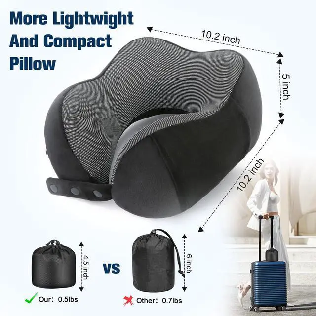 Alt view image 3 of 7 - Cirorld Neck Pillow for Traveling, Travel Pillows for Airplanes,100% Pure Memory Foam Travel Neck Pillow, Adjustable Flight Pillow, Portable Plane Accessories with Eye Mask, Earplugs, Carry Bag
