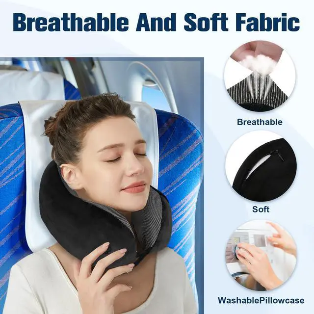 Alt view image 6 of 7 - Cirorld Neck Pillow for Traveling, Travel Pillows for Airplanes,100% Pure Memory Foam Travel Neck Pillow, Adjustable Flight Pillow, Portable Plane Accessories with Eye Mask, Earplugs, Carry Bag
