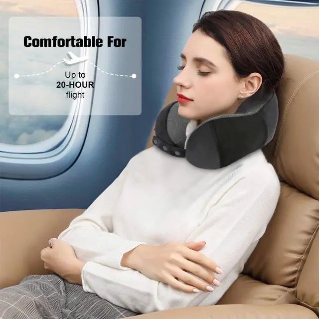 Alt view image 7 of 7 - Cirorld Neck Pillow for Traveling, Travel Pillows for Airplanes,100% Pure Memory Foam Travel Neck Pillow, Adjustable Flight Pillow, Portable Plane Accessories with Eye Mask, Earplugs, Carry Bag