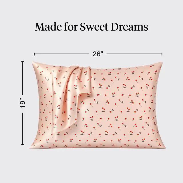 Alt view image 4 of 7 - Kitsch Satin Pillowcase with Zipper for Hair & Skin - Softer Than Silk Pillow Cases, Smooth Cooling Satin Pillow Case, Wrinkle-Free, Machine Washable, Pillow Cases Standard Size 19x26 - Cherry Print