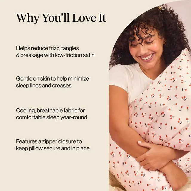 Alt view image 5 of 7 - Kitsch Satin Pillowcase with Zipper for Hair & Skin - Softer Than Silk Pillow Cases, Smooth Cooling Satin Pillow Case, Wrinkle-Free, Machine Washable, Pillow Cases Standard Size 19x26 - Cherry Print