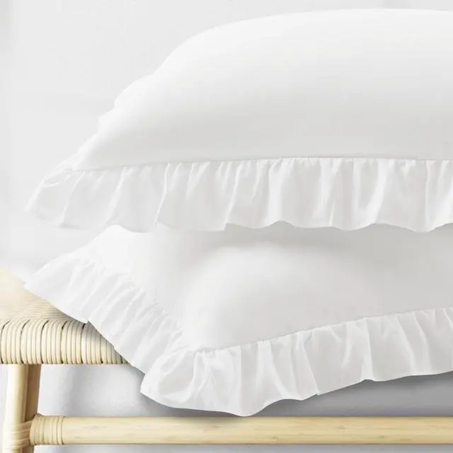 Main image of KKJIAF Ruffle Pillow Cases Standard Size Set of 2, Ruffled Pillow Covers with Envelope Closure, Wrinkle Resistant Pillowcases 20" x 26", Ruffled Pillow Shams, White