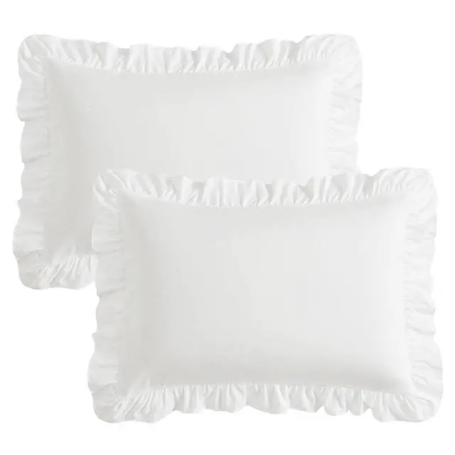 Alt view image 7 of 7 - KKJIAF Ruffle Pillow Cases Standard Size Set of 2, Ruffled Pillow Covers with Envelope Closure, Wrinkle Resistant Pillowcases 20" x 26", Ruffled Pillow Shams, White