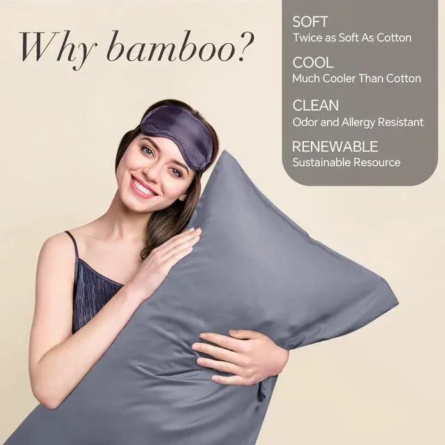 Alt view image 2 of 7 - BEDELITE Cooling Pillow Cases for Hot Sleepers & Night Sweats, Rayon Derived from Bamboo, Grey Pillow Cases Queen Size of 2, Breathable and Silky Soft Envelope Pillowcases (20"x30")