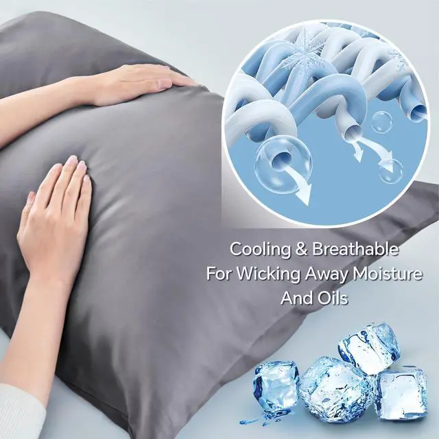 Alt view image 3 of 7 - BEDELITE Cooling Pillow Cases for Hot Sleepers & Night Sweats, Rayon Derived from Bamboo, Grey Pillow Cases Queen Size of 2, Breathable and Silky Soft Envelope Pillowcases (20"x30")