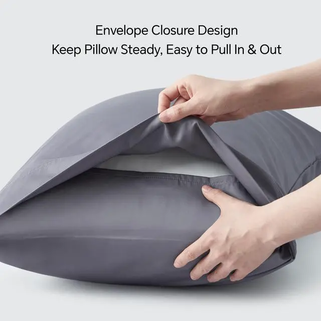 Alt view image 5 of 7 - BEDELITE Cooling Pillow Cases for Hot Sleepers & Night Sweats, Rayon Derived from Bamboo, Grey Pillow Cases Queen Size of 2, Breathable and Silky Soft Envelope Pillowcases (20"x30")