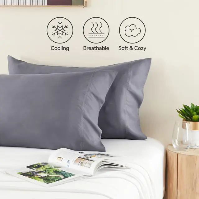 Alt view image 6 of 7 - BEDELITE Cooling Pillow Cases for Hot Sleepers & Night Sweats, Rayon Derived from Bamboo, Grey Pillow Cases Queen Size of 2, Breathable and Silky Soft Envelope Pillowcases (20"x30")