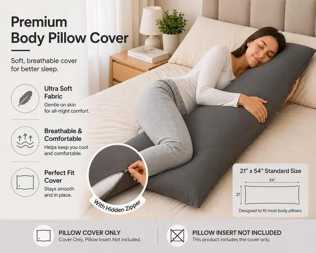 Alt view image 7 of 7 - EVOLIVE Ultra Soft Microfiber Body Pillow Cover/Pillowcases 21"x54" with Hidden Zipper Closure (21"x54" Body Pillow Cover, Charcoal Grey)