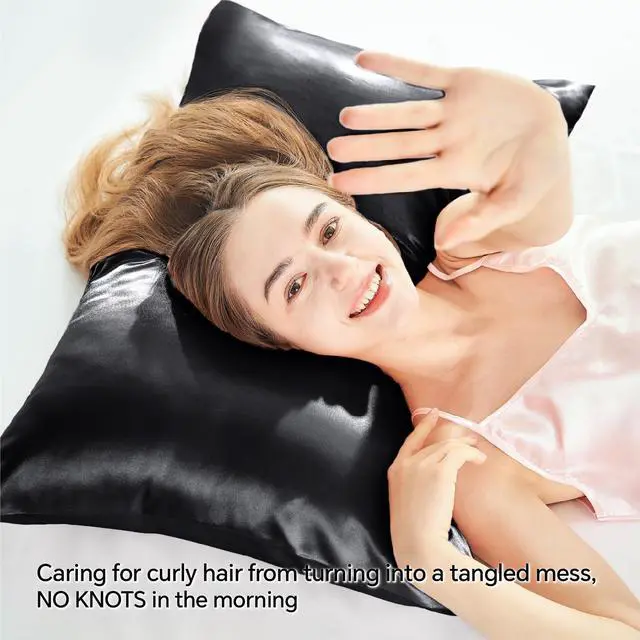 Alt view image 4 of 6 - BEDELITE Satin Pillowcase with Zipper 2 Pack, Black Pillow Cases Standard Size, Super Soft and Cooling Similar to Silk Pillow Cases, Gift for Women Men(20x26 Inches)