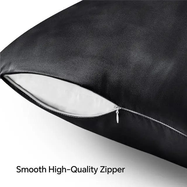 Alt view image 5 of 6 - BEDELITE Satin Pillowcase with Zipper 2 Pack, Black Pillow Cases Standard Size, Super Soft and Cooling Similar to Silk Pillow Cases, Gift for Women Men(20x26 Inches)