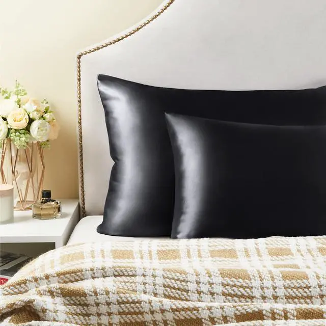 Alt view image 6 of 6 - BEDELITE Satin Pillowcase with Zipper 2 Pack, Black Pillow Cases Standard Size, Super Soft and Cooling Similar to Silk Pillow Cases, Gift for Women Men(20x26 Inches)