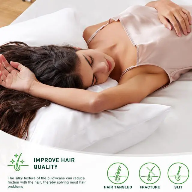 Alt view image 4 of 7 - Love's cabin Satin Pillowcase Set of 2 Queen Size 20x30, Cooling Pillow Covers for Hair and Skin, Silky Smooth with Envelope Closure, Similar to Silk, White
