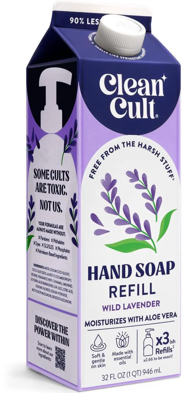 Main image of Cleancult Liquid Hand Soap Refill - Wild Lavender - Moisturizes Dry & Sensitive Skin - Made with Aloe Vera & Lavender Essential Oils - Eco Friendly - Paper-Based Packaging - 32 oz/1 Pack
