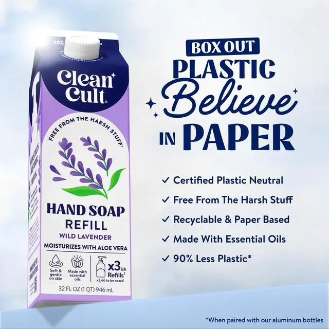 Alt view image 2 of 7 - Cleancult Liquid Hand Soap Refill - Wild Lavender - Moisturizes Dry & Sensitive Skin - Made with Aloe Vera & Lavender Essential Oils - Eco Friendly - Paper-Based Packaging - 32 oz/1 Pack