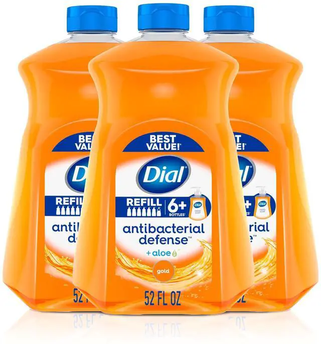 Main image of Dial Antibacterial Defense Liquid Hand Soap + Aloe, Gold Scent, 52 Fl Oz Hand Soap Refill (3 Count), Dermatologist-Tested, Gentle Formula