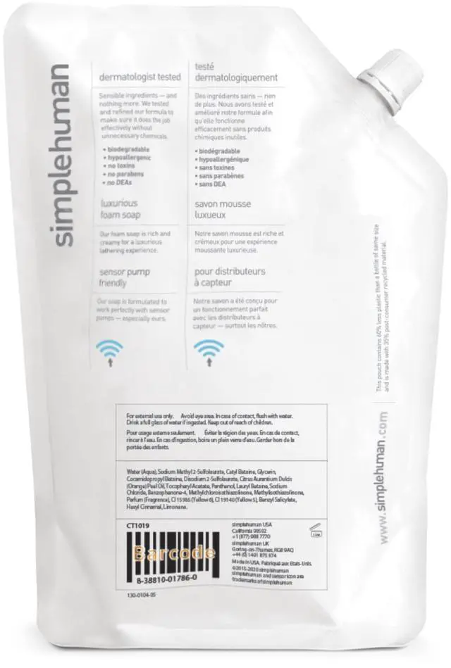 Alt view image 2 of 6 - simplehuman Mandarin Orange Moisturizing Liquid Hand Soap Refill Pouch, 34 Fl. Oz.