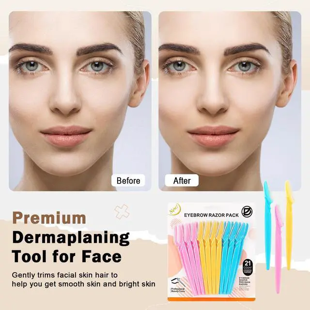 Alt view image 6 of 7 - 21 PCS Eyebrow Razor,Dermaplane Razor,Face Razors for Women and Men,Dermaplaning Tool for Face,3 Colors Facial Hair Shavers with Precision Cover,Facial Hair Remover for Women,Eyebrow Hair Trimmers
