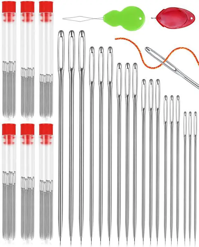 Main image of FIVEIZERO 60 PCS Steel Needles for Hand Sewing, Large Eye Sewing Needles Set with 6 Sizes, Stainless Steel Hand Quilting & Leather Embroidery Needles Includes Threaders for Arts & Crafts