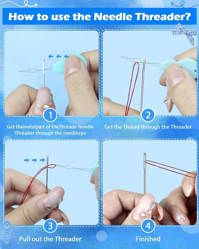 Alt view image 5 of 6 - FIVEIZERO 60 PCS Steel Needles for Hand Sewing, Large Eye Sewing Needles Set with 6 Sizes, Stainless Steel Hand Quilting & Leather Embroidery Needles Includes Threaders for Arts & Crafts
