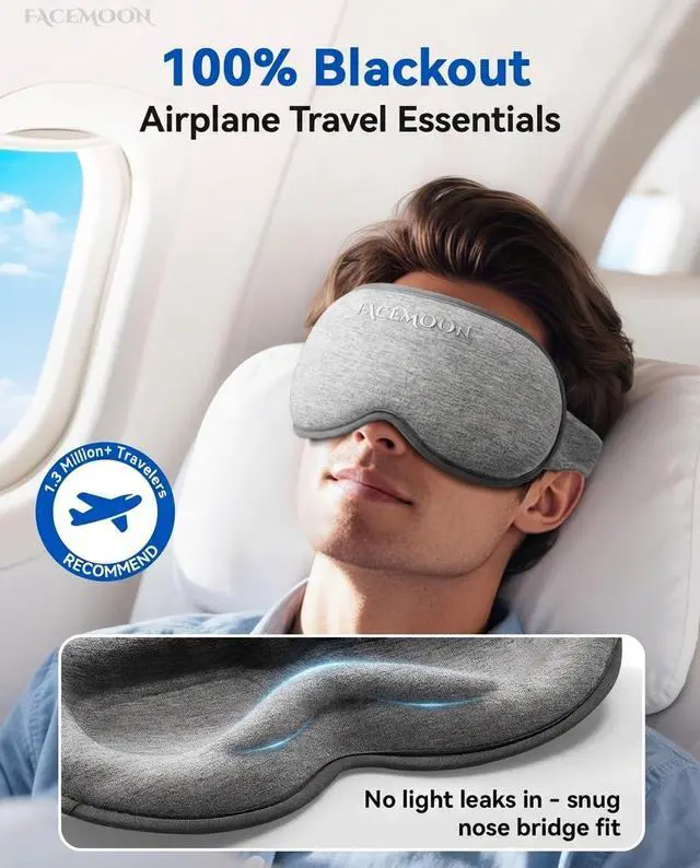 Alt view image 2 of 7 - Weighted Eye Mask for Sleeping - 3D Blackout Sleep Mask for Women Men, Zero Eye Pressure, Lash-Friendly, Adjustable Strap, Airplane Travel Essentials for Long Flight & Road Trip, Meditation Mask(Gray)