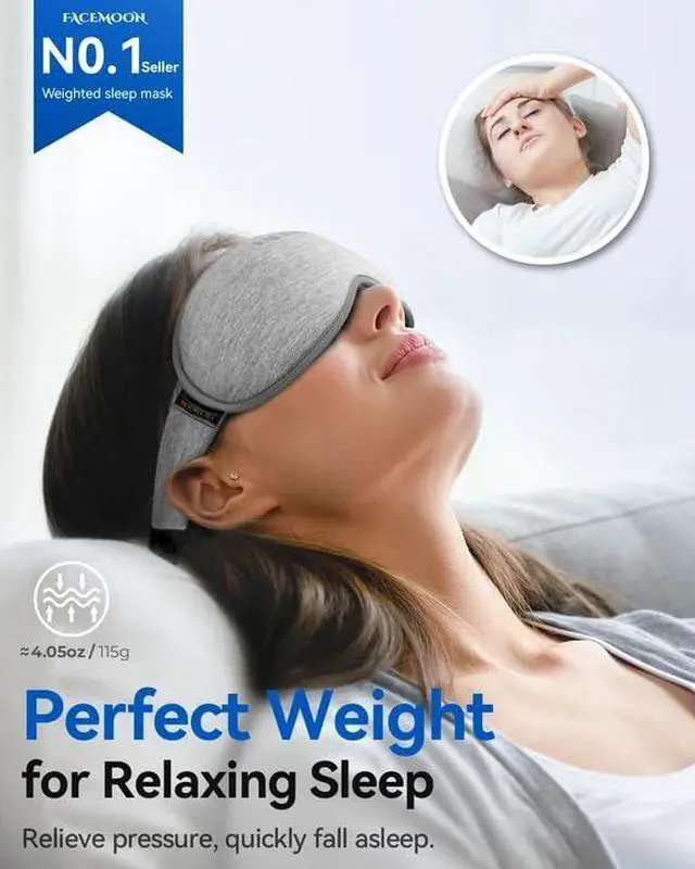 Alt view image 3 of 7 - Weighted Eye Mask for Sleeping - 3D Blackout Sleep Mask for Women Men, Zero Eye Pressure, Lash-Friendly, Adjustable Strap, Airplane Travel Essentials for Long Flight & Road Trip, Meditation Mask(Gray)