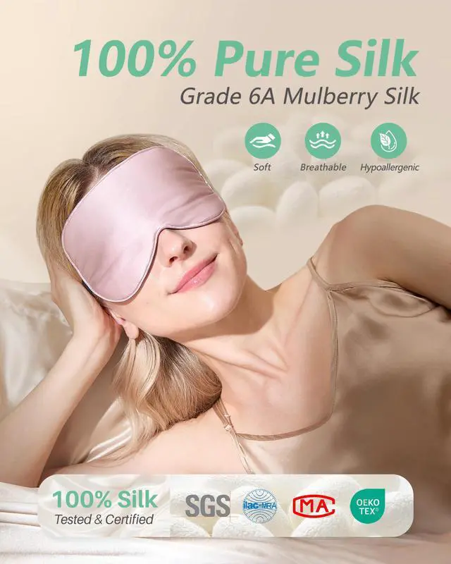 Alt view image 2 of 7 - BeeVines 100% Real Mulberry Silk 2 Pack Sleep Mask, Natural Pure Silk Eye Masks with Adjustable Strap for Sleeping, Block Light Eye Sleep Shade Cover, Reduces Puffy Eyes Traveling Gifts