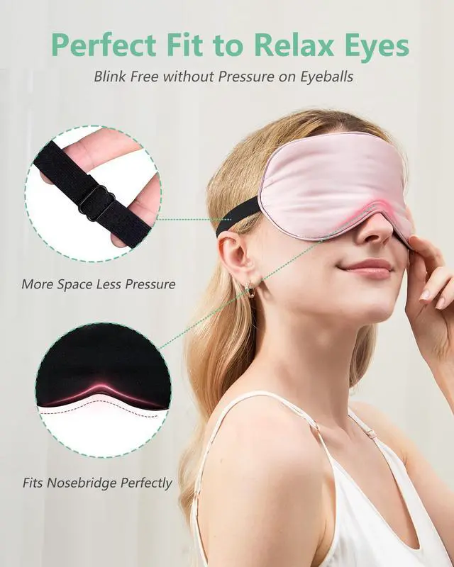 Alt view image 3 of 7 - BeeVines 100% Real Mulberry Silk 2 Pack Sleep Mask, Natural Pure Silk Eye Masks with Adjustable Strap for Sleeping, Block Light Eye Sleep Shade Cover, Reduces Puffy Eyes Traveling Gifts