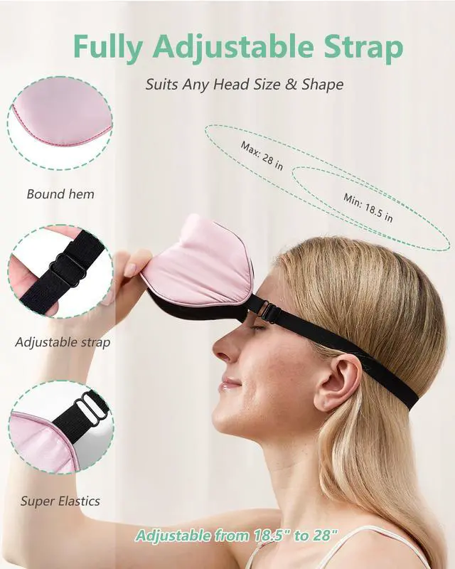 Alt view image 5 of 7 - BeeVines 100% Real Mulberry Silk 2 Pack Sleep Mask, Natural Pure Silk Eye Masks with Adjustable Strap for Sleeping, Block Light Eye Sleep Shade Cover, Reduces Puffy Eyes Traveling Gifts