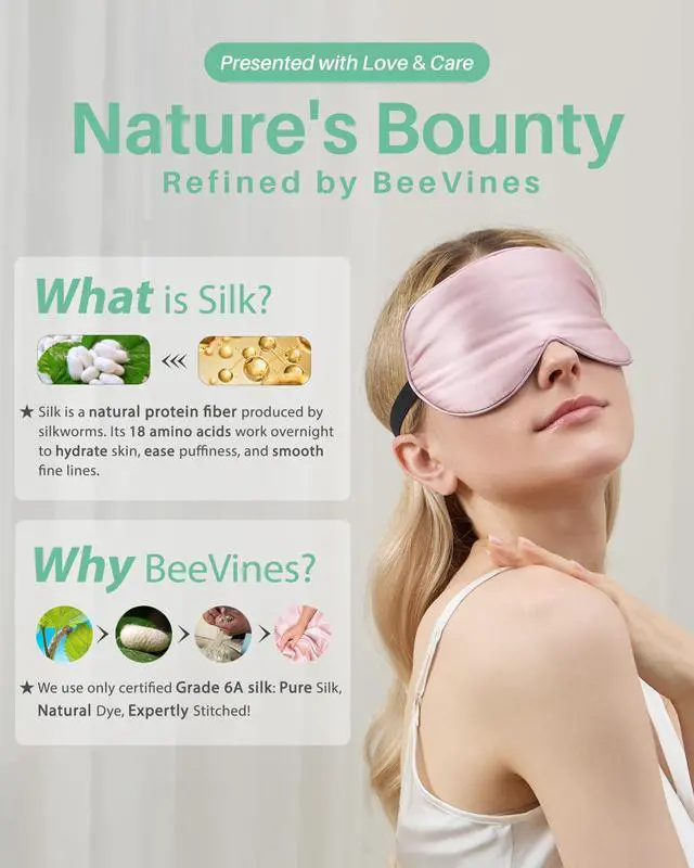 Alt view image 7 of 7 - BeeVines 100% Real Mulberry Silk 2 Pack Sleep Mask, Natural Pure Silk Eye Masks with Adjustable Strap for Sleeping, Block Light Eye Sleep Shade Cover, Reduces Puffy Eyes Traveling Gifts