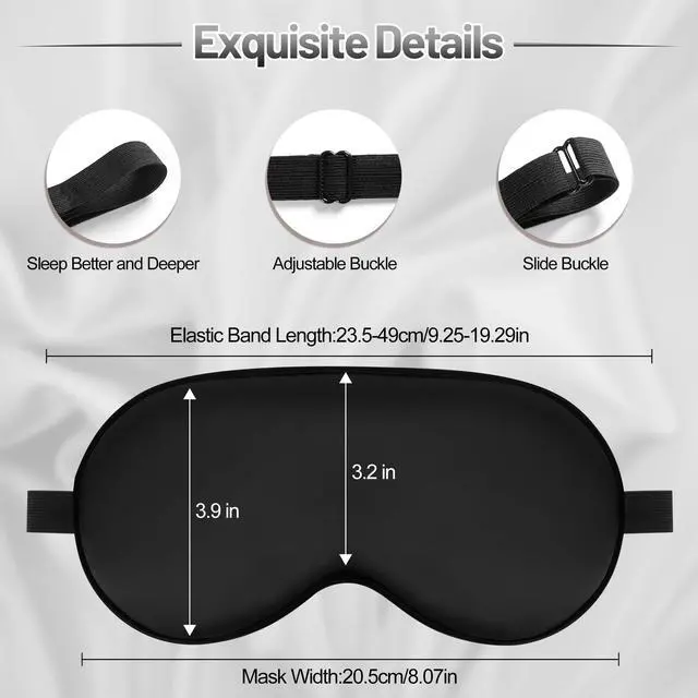 Alt view image 2 of 7 - Silk Sleep Mask for Sleeping with Adjustable Strap, Satin Blackout for Men&Women, Comfortable Blindfold Eyeshade for Night Sleep (Black,Blue,Green)