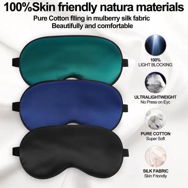 Alt view image 3 of 7 - Silk Sleep Mask for Sleeping with Adjustable Strap, Satin Blackout for Men&Women, Comfortable Blindfold Eyeshade for Night Sleep (Black,Blue,Green)