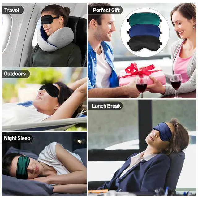 Alt view image 7 of 7 - Silk Sleep Mask for Sleeping with Adjustable Strap, Satin Blackout for Men&Women, Comfortable Blindfold Eyeshade for Night Sleep (Black,Blue,Green)