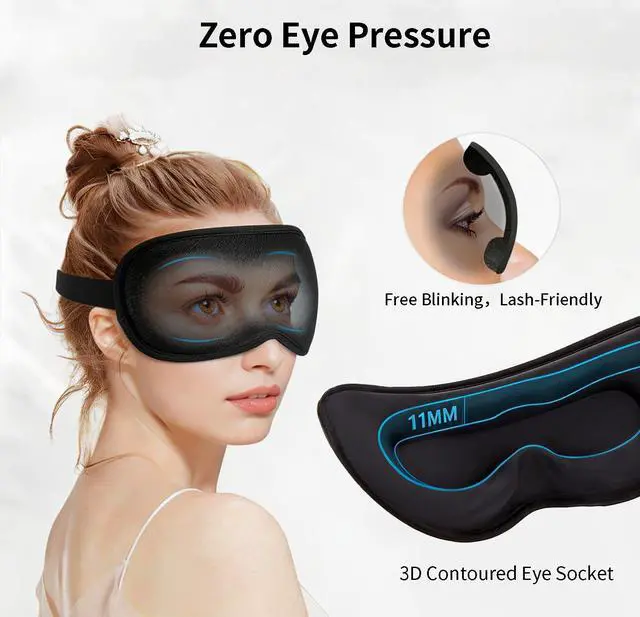 Alt view image 4 of 7 - Sleep Mask for Side Sleeper Women Men,Blackout Eye Masks for Sleep,3D Contoured Sleeping Mask,Breathable Adjustable Eye Cover Blindfold with lash Extensions for Trave,Nap,Night Work,Black