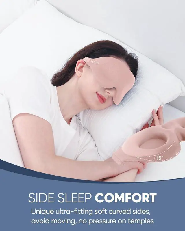 Alt view image 3 of 7 - MZOO Luxury Sleep Eye Mask for Side Sleeper Men Women, Zero Eye Pressure 3D Sleeping Mask, Light Blocking Patented Design Night Blindfold, Soft Eye Shade Cover for Travel, Pink