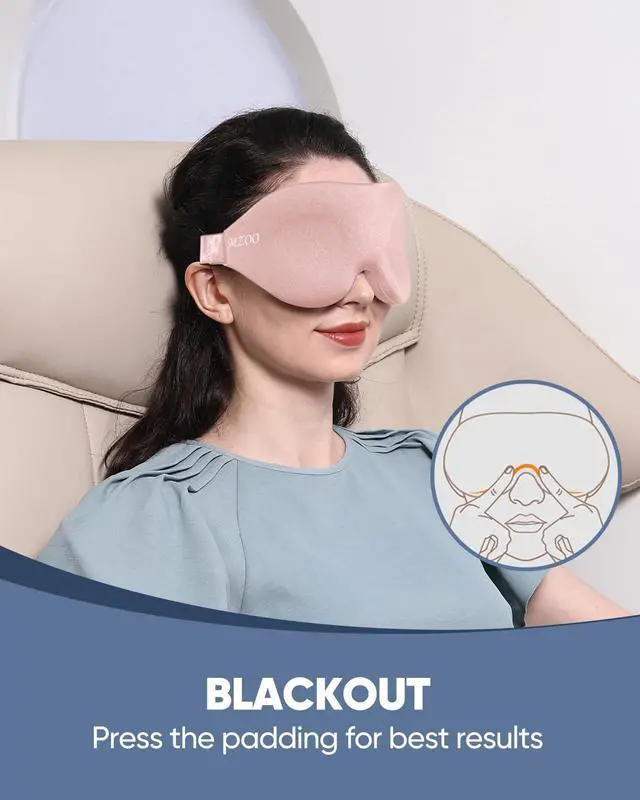 Alt view image 4 of 7 - MZOO Luxury Sleep Eye Mask for Side Sleeper Men Women, Zero Eye Pressure 3D Sleeping Mask, Light Blocking Patented Design Night Blindfold, Soft Eye Shade Cover for Travel, Pink
