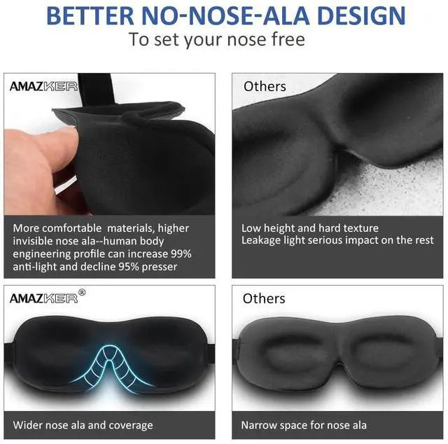 Alt view image 3 of 7 - Sleep Mask SleepFun Invisible Alar Deep Orbit 3D Eye Mask Ultra Lightweight & Comfortable Sleeping Mask for Travel, Nap, Shift Works, Black & Blue