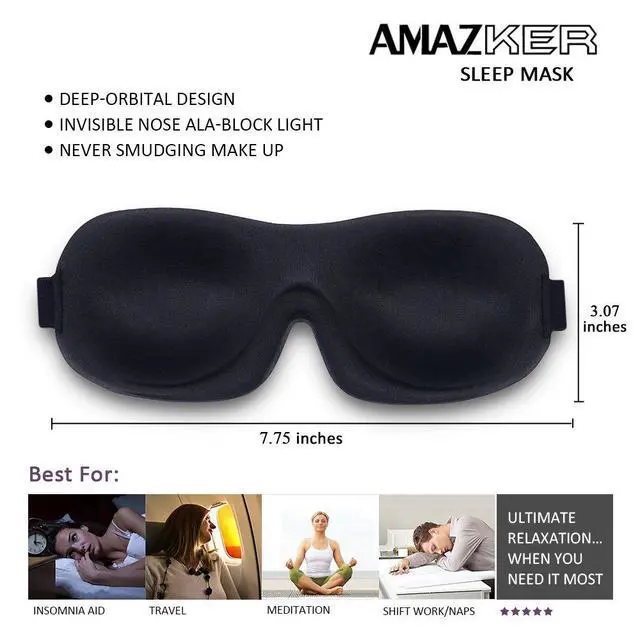 Alt view image 5 of 7 - Sleep Mask SleepFun Invisible Alar Deep Orbit 3D Eye Mask Ultra Lightweight & Comfortable Sleeping Mask for Travel, Nap, Shift Works, Black & Blue