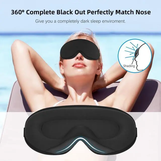 Alt view image 2 of 7 - ANPKEC Sleep Mask,3D Contoured Sleeping Mask,99% Light Blocking Eye Mask, Zero Eye Pressure Cup Blindfold for Men Women, with Adjustable Strap for Sleeping, Yoga,Traveling(Black)